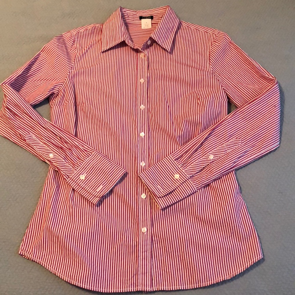 J. Crew | Red & White Striped Button Down